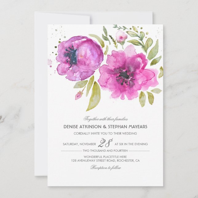 Convite De Casamento De Flores De Aquarela (Frente)