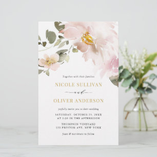 Convite de casamento de Flores de Blush de Aquarel