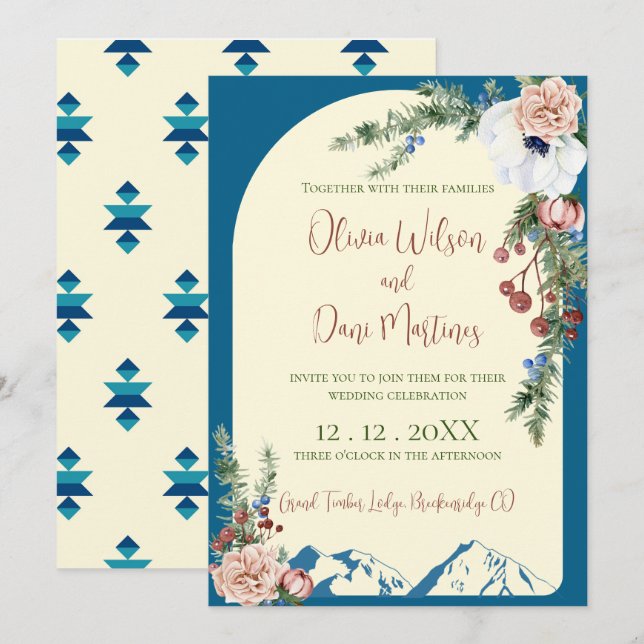 Convite De Casamento De Flores De Montanha De Inve (Frente/Verso)