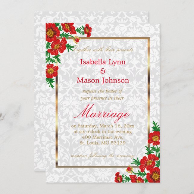 Convite De Casamento De Flores De Papoila Vermelha (Frente/Verso)