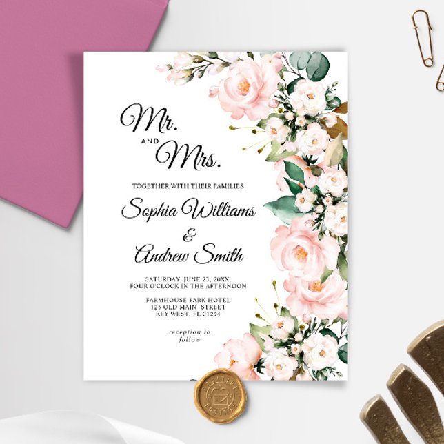 Convite De Casamento De Flores De Rosa De Escoamen (Criador carregado)