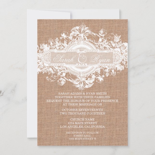 CONVITE DE CASAMENTO DE FLORES DE VINTAGEM DE BURL (Frente)
