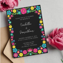 Convite de casamento de flores mexicanas coloridas
