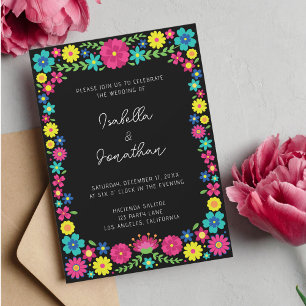 Convite de casamento de flores mexicanas coloridas