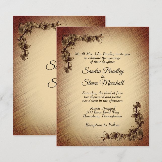 Convite de Casamento de Flores Rústicas Profundas (Frente/Verso)