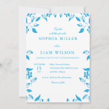 convite de casamento de flores silvestres azul clá