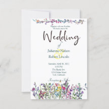 Convite de casamento de flores silvestres colorida