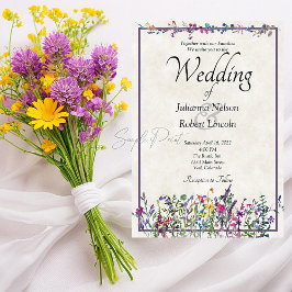 Convite de casamento de flores silvestres colorida