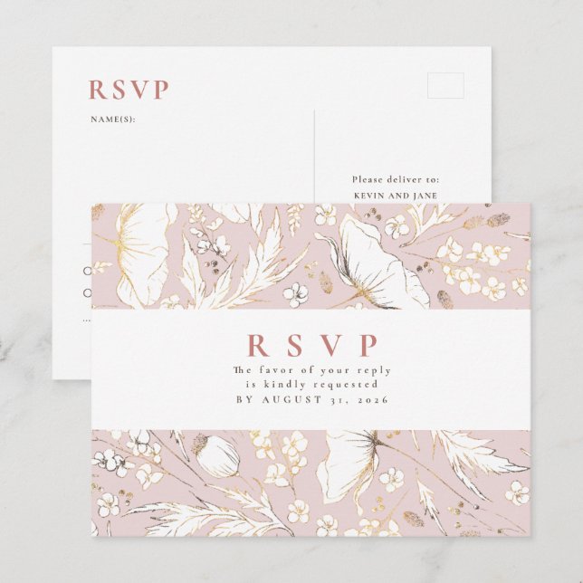 Convite de casamento de flores silvestres desenhad (Frente/Verso)