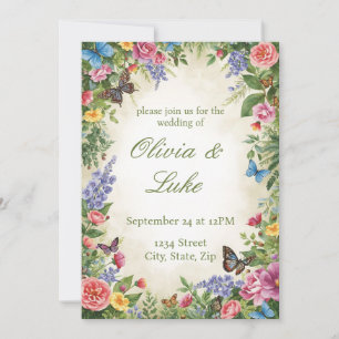Convite de Casamento de Flores Silvestres em Aquar