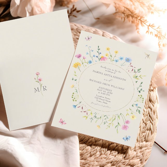 Convite de Casamento de Flores Silvestres Rústico  (Criador carregado)