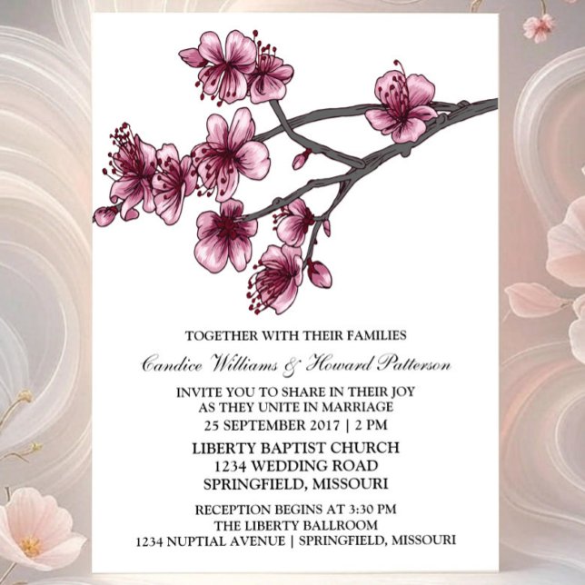 Convite de casamento de Flores Simples de Cereja R (Pink Simple Cherry Blossom Wedding Invite)