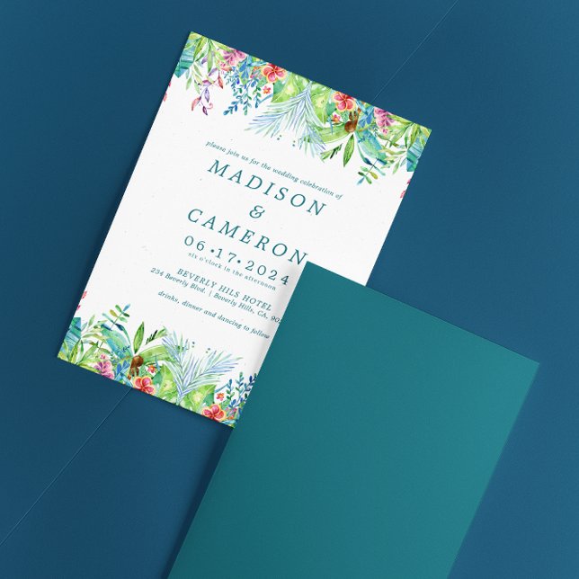 Convite De Casamento De Flores Tropicais De Aquare (Criador carregado)