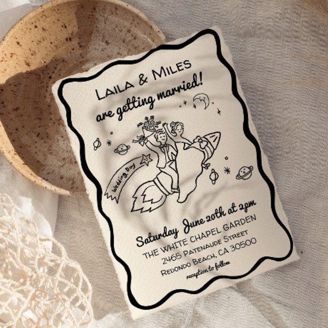 Convite de casamento de foguete divertido e capric (whimsical fun rocket wedding invitation)