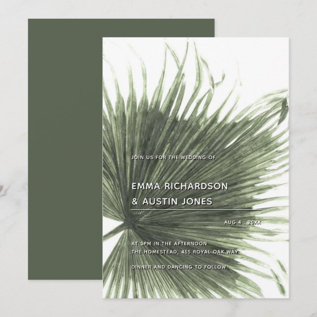 Convite De Casamento De Folha Botânica Tropical Pa (Frente/Verso)
