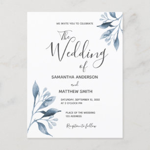 Convite de casamento de folhagem botânica branca a