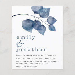Convite De Casamento De Folhagem De Cor De Água Az