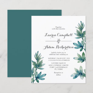 Convite De Casamento De Folhagem De Cor De Água Do