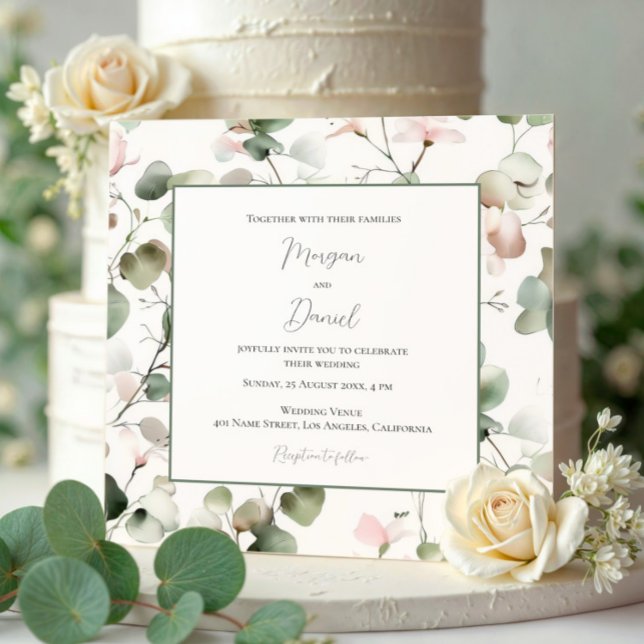 Convite De Casamento De Folhagem De Eucalyptus Wat (Criador carregado)