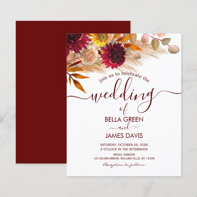 Convite De Casamento De Folhagem De Folhagem De Cá (Frente/Verso)