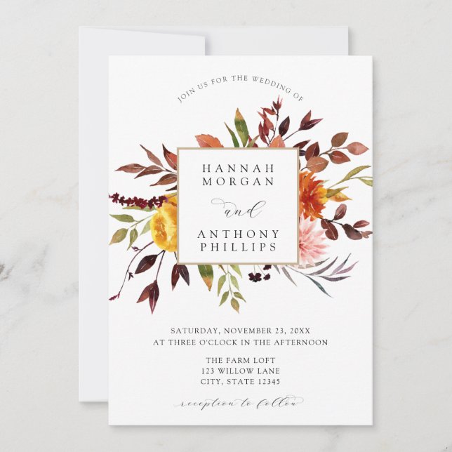 Convite de Casamento de Folhagem de Queda (Frente)