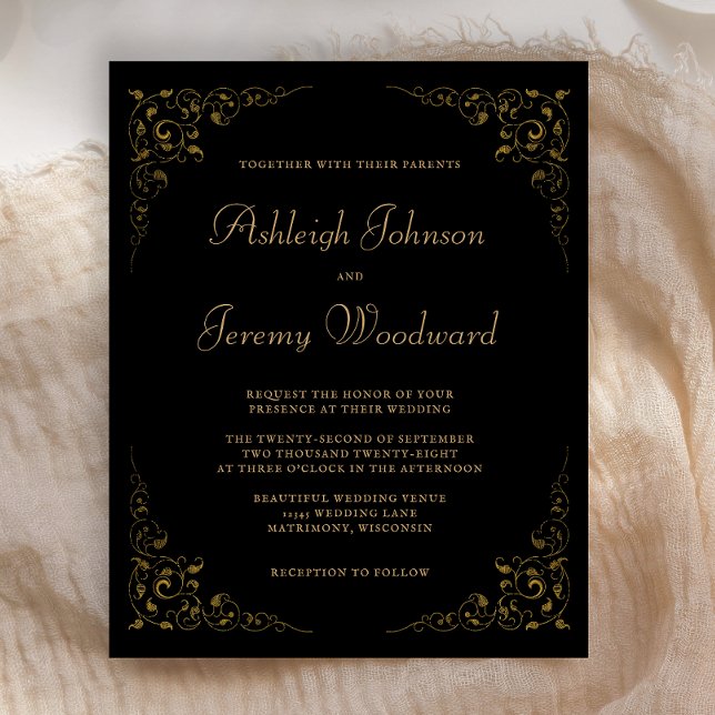 Convite de casamento de Folhagem Dourada de Vintag (Criador carregado)