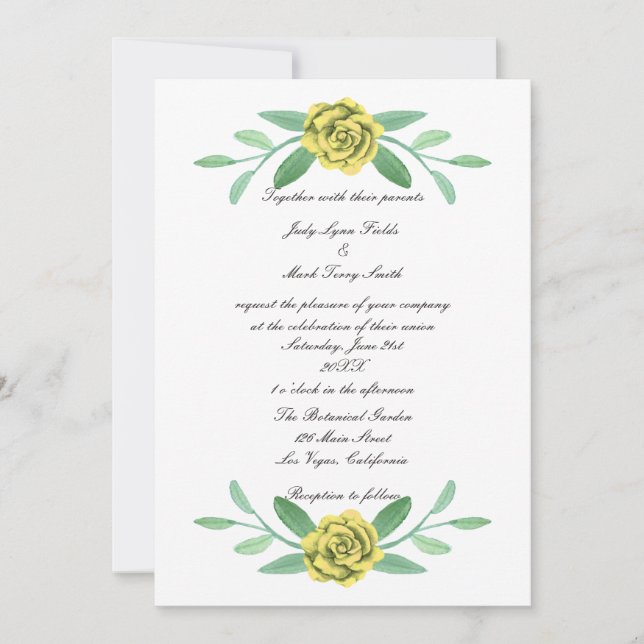 Convite De Casamento De Folhagem Foliar Amarelo (Frente)