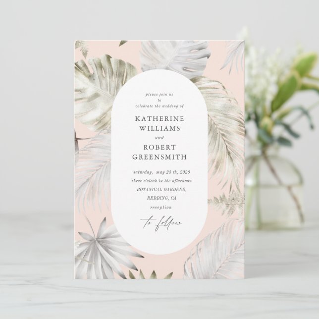 Convite De Casamento De Folhagem Tropical Luxurios (Em pé/Frente)