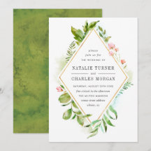 Convite De Casamento De Folhagem Verde Floral Por 