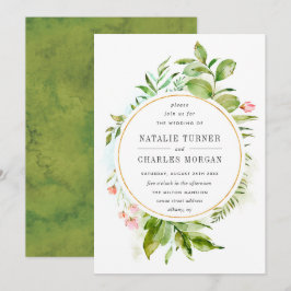 Convite De Casamento De Folhagem Verde Floral Por 