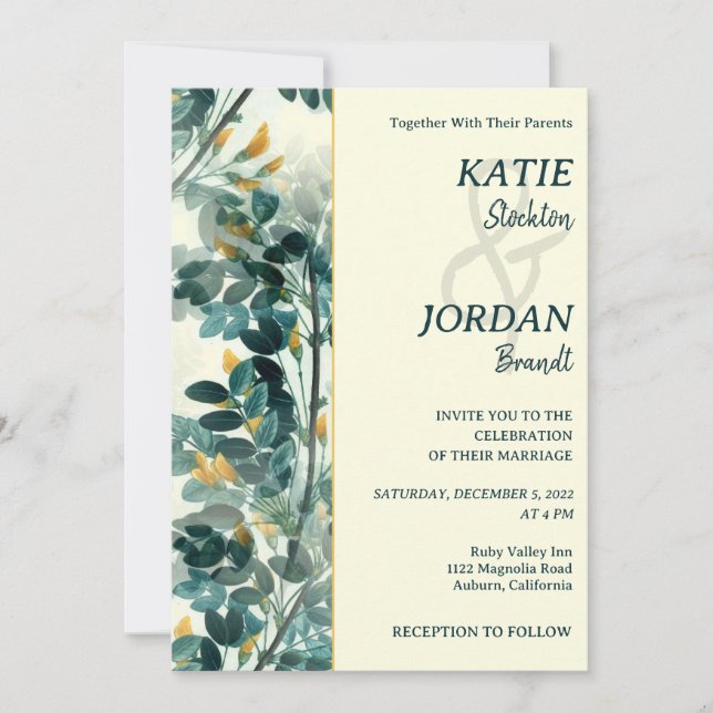 Convite De Casamento De Folhas Pintadas Por Chic (Frente)