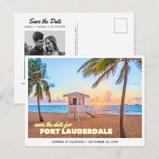 Convite de casamento de Fort Lauderdale com data p (Frente/Verso)