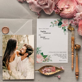 Convite De Casamento De Foto Branco Blush Floral