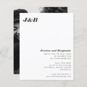 Convite de casamento de Foto Branco Preto do Monog