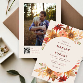 Convite de Casamento de Foto com QR Code de Outono