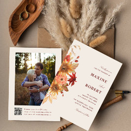 Convite de Casamento de Foto com QR Code de Outono