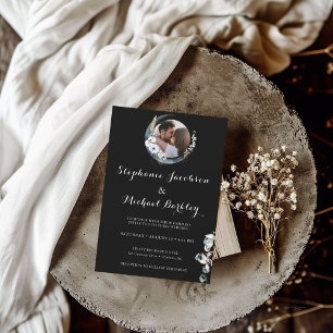 Convite De Casamento De Foto De Flower Wreath Eleg