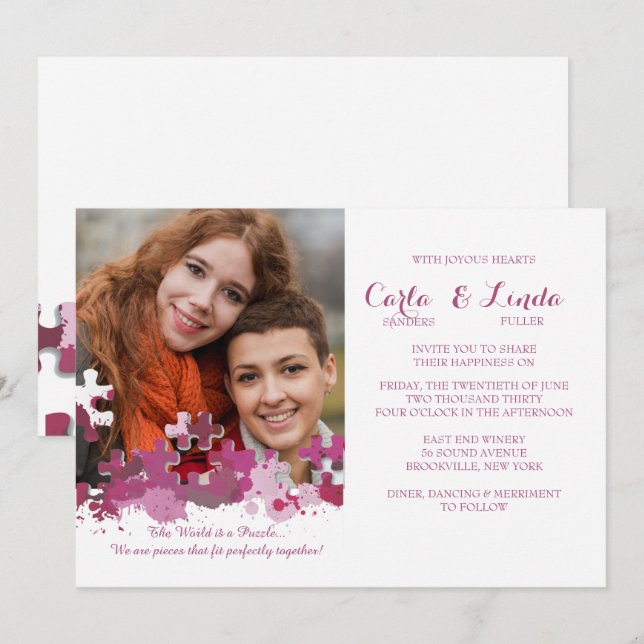 Convite de casamento de foto de peças de quebra-ca (Frente/Verso)