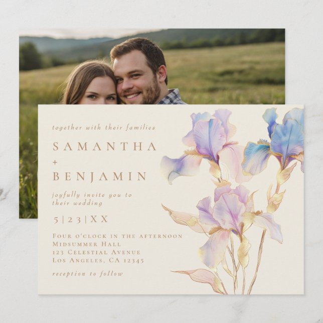 Convite De Casamento De Foto Floral Da Elegante Ir (Frente/Verso)