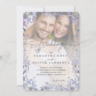 Convite De Casamento De Foto Floral Roxo