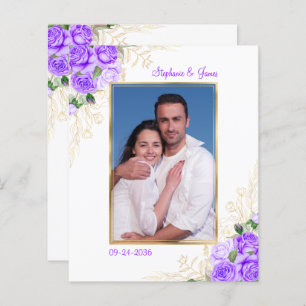 Convite De Casamento De Foto Floral Roxo De Orçame