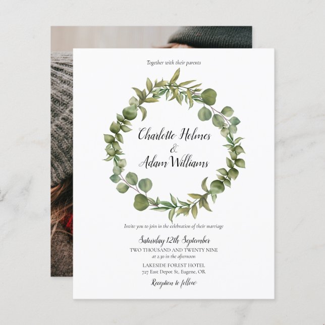 Convite De Casamento De Foto Foliage De Greenery D (Frente/Verso)
