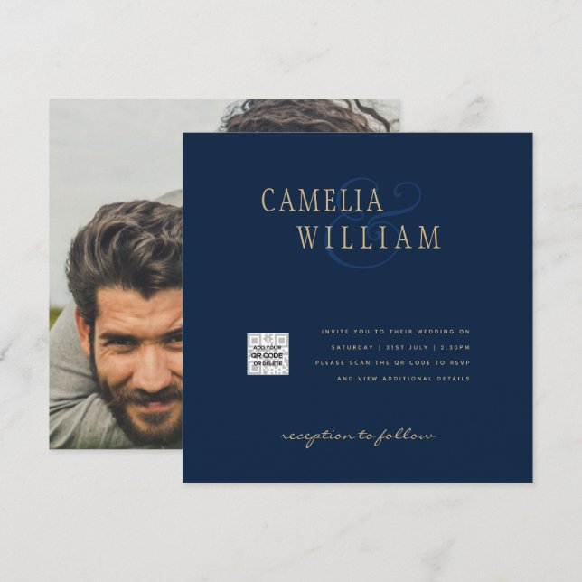 Convite de casamento de Fotografia Azul Chic Data  (Frente/Verso)