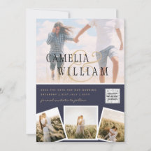 Convite de casamento de Fotografia Azul Chic Data 