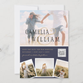 Convite de casamento de Fotografia Azul Chic Data 