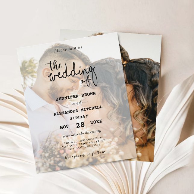 Convite de casamento de Fotografia de Sobreposição (photo overlay modern wedding invitation)