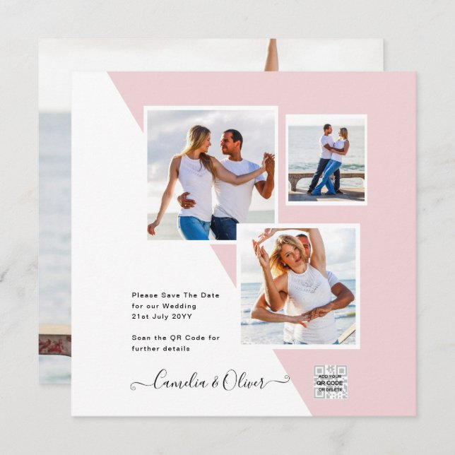 Convite de casamento de Fotografia PINK Blush Data (Frente/Verso)