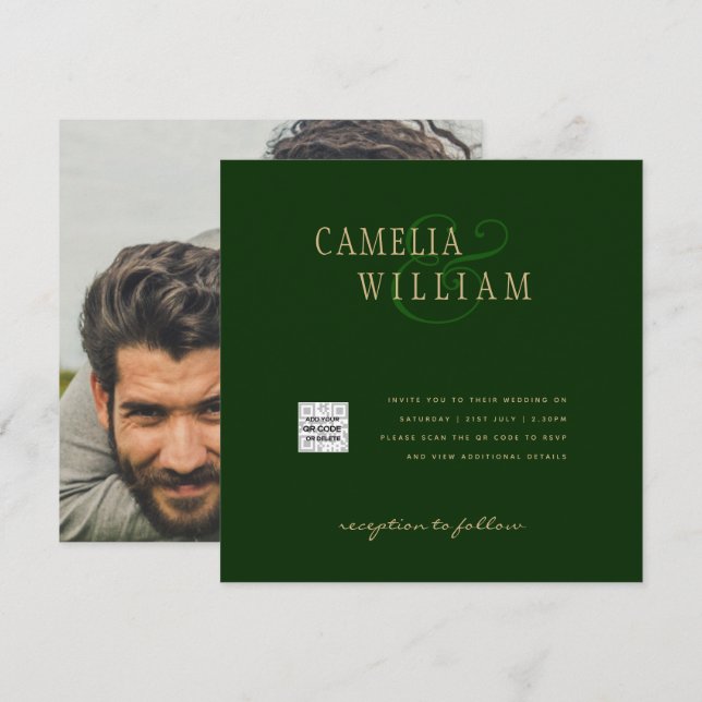 Convite de casamento de Fotografia Verde Chic Data (Frente/Verso)