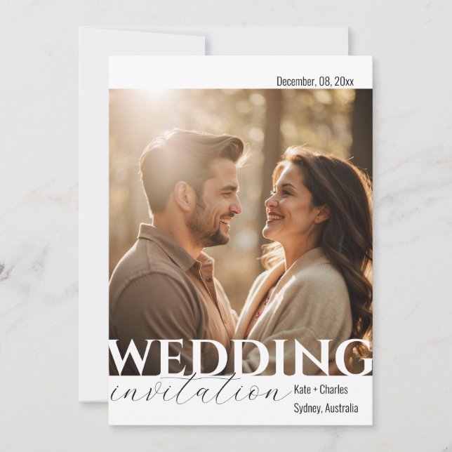 Convite de casamento de fotos de código QR exclusi (Frente)