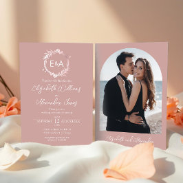 Convite De Casamento De Fotos De Monograma Rosa